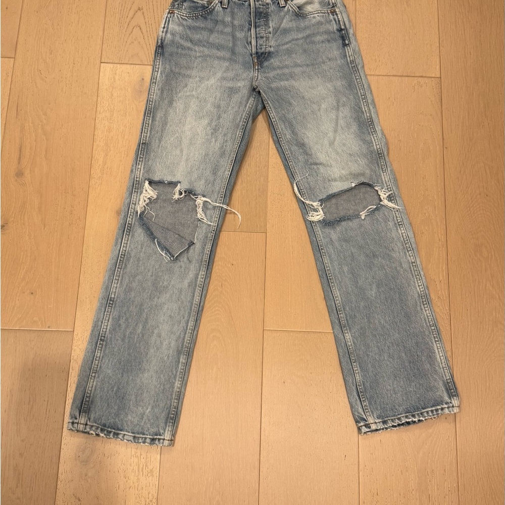 Re/Done Vintage Blue Ripped Straight Jeans